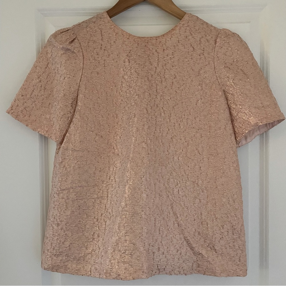 Kate Spade metallic rose gold top.